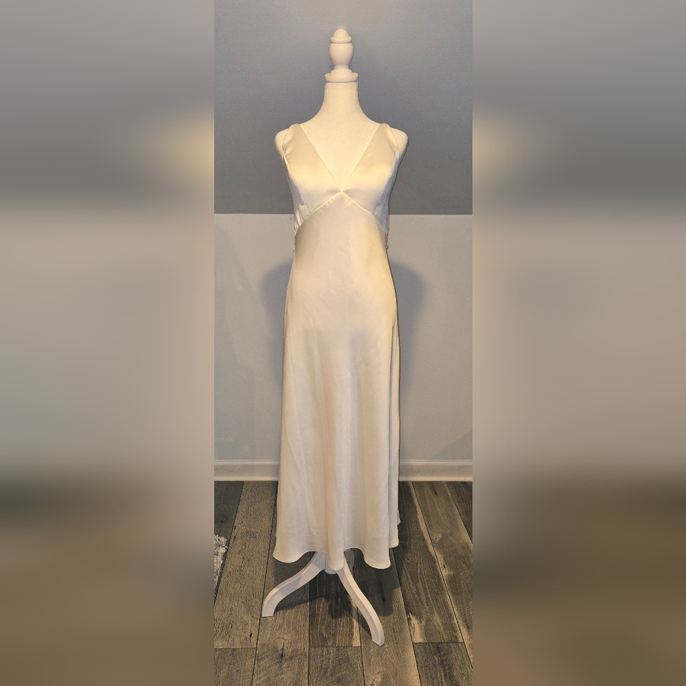 JENNY YOO Elegant White Satin Slip Dress